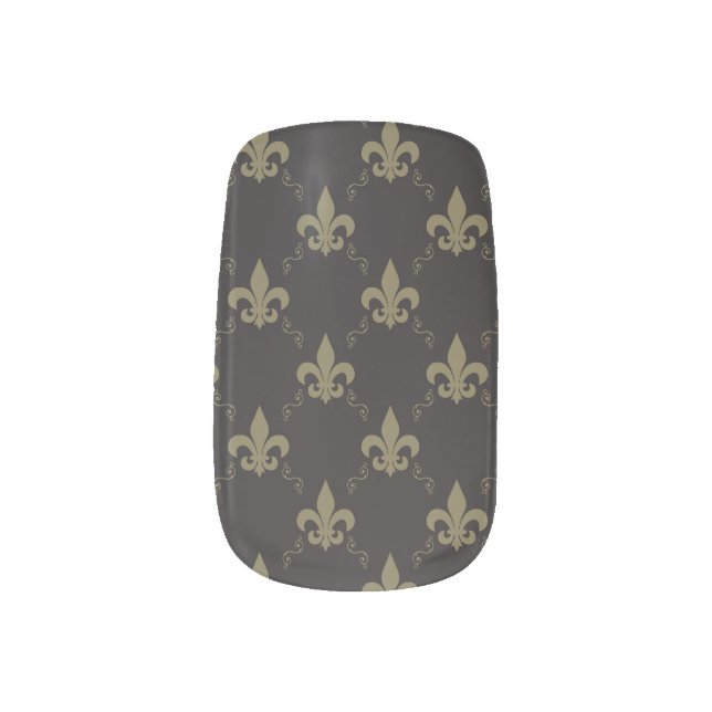 Luxurious Black Gold Fleur De Lis Pattern Minx Nail Art (Left Thumb)