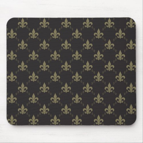 Luxurious Black Gold Fleur De Lis Pattern Mouse Pad