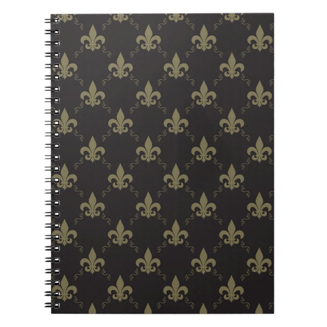 Luxurious Black Gold Fleur De Lis Pattern Notebook (Front)