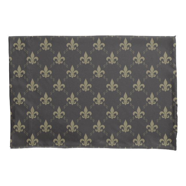 Luxurious Black Gold Fleur De Lis Pattern Pillow Case (Front)