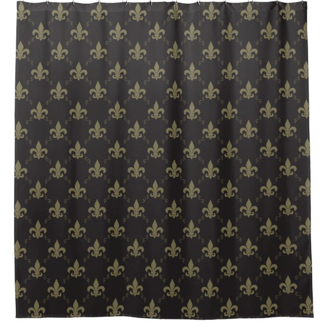 Luxurious Black Gold Fleur De Lis Pattern Shower Curtain (Front)
