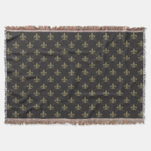 Luxurious Black Gold Fleur De Lis Pattern Throw Blanket