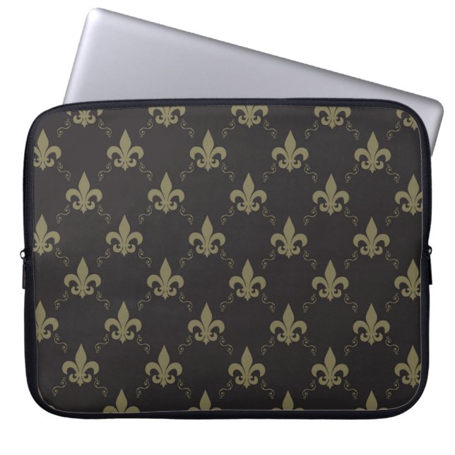 Luxurious Black Gold Flower Of Lis Pattern Laptop Sleeve (Front)