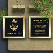 Luxurious Black Gold Foil Nautical Rope Anchor Square Business Card at Zazzle