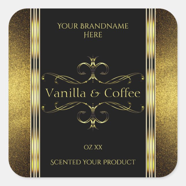 Luxurious Black Gold Glitter Borders Product Label (Front)