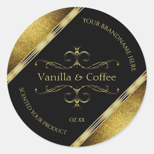 Luxurious Black Gold Glitter Borders Product Label