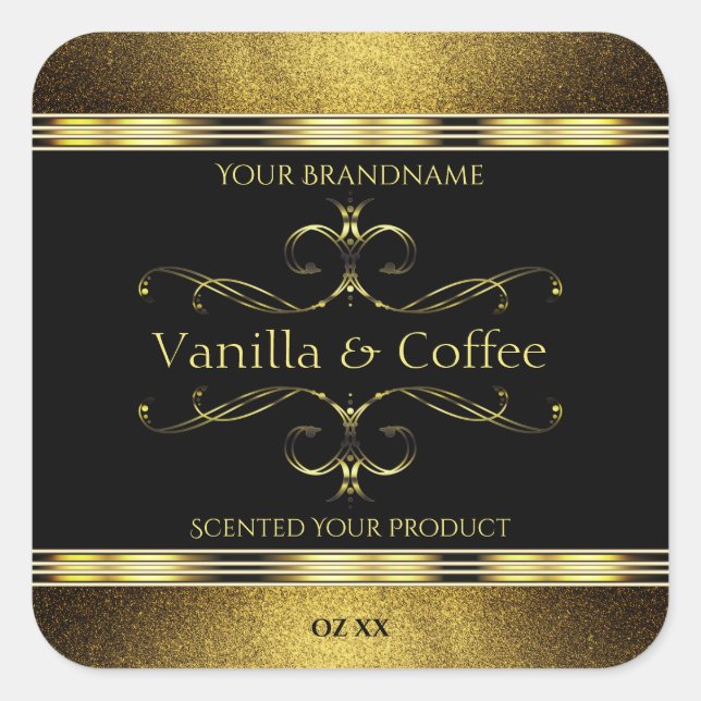 Luxurious Black Gold Glitter Borders Product Label (Front)