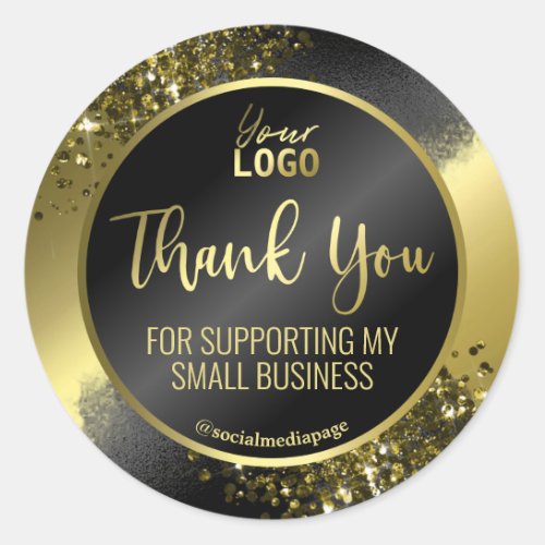 Luxurious Black Gold Ink Glitter Thank You Logo Classic Round Sticker