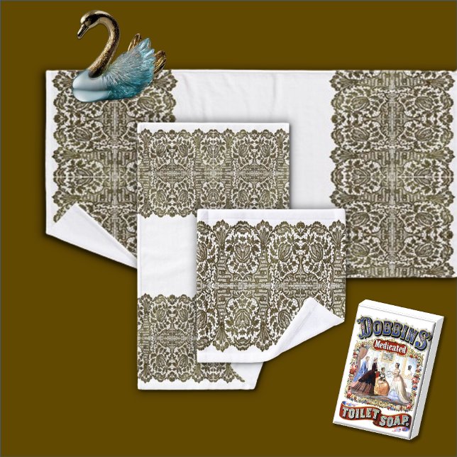 LUXURIOUS BLACK GOLD Lace on white Bath Towel Set (Creator Uploaded)
