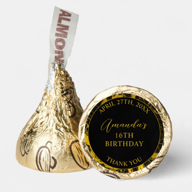Luxurious Black & Gold Marble Sweet 16 Birthday Hershey®'s Kisses® (Front)