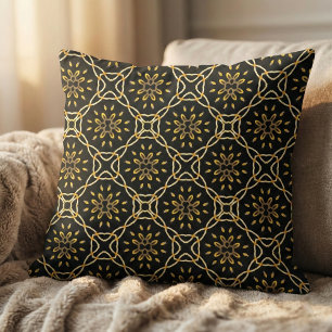 Luxurious Black Gold Moroccan Arabesque Geometric  Fabric