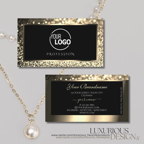 Luxurious Black Gold Sparkle Glitter Logo Elegant  Business Card