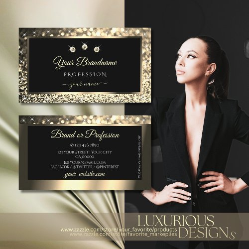 Luxurious Black Gold Sparkle Glitter Star Diamonds Business Card