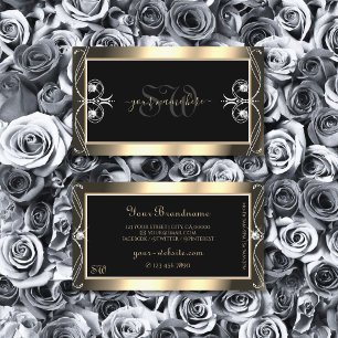 Luxurious Black Gold Sparkling Diamonds Initials Business Card