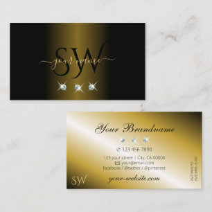 Luxurious Black Gold Sparkling Diamonds Initials Business Card