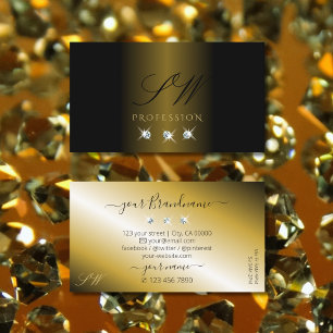 Luxurious Black Gold Sparkling Diamonds Monogram Business Card