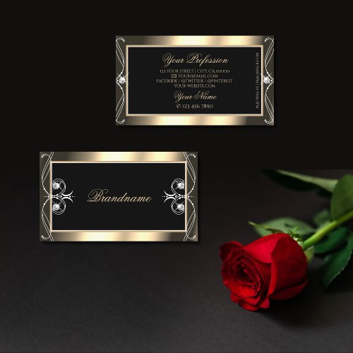 Luxurious Black Gold Sparkling Diamonds Ornaments Business Card
