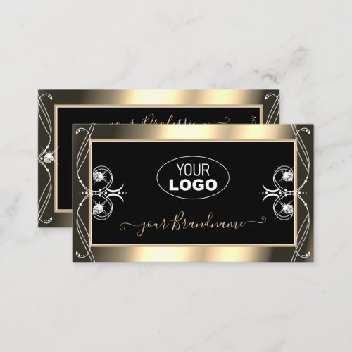 Luxurious Black Gold Sparkling Diamonds with Logo Business Card