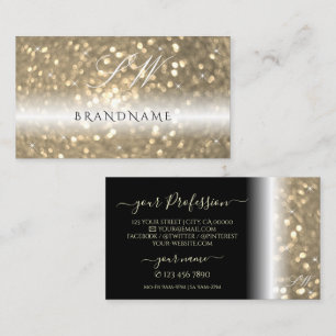 Luxurious Black Gold Sparkling Glitter Initials Business Card