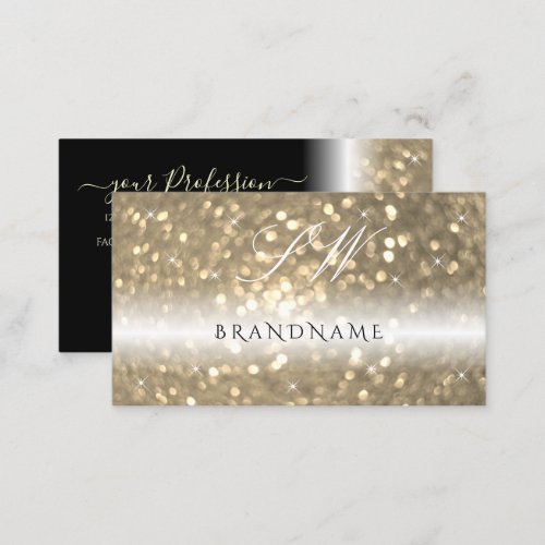 Luxurious Black Gold Sparkling Glitter Initials Business Card