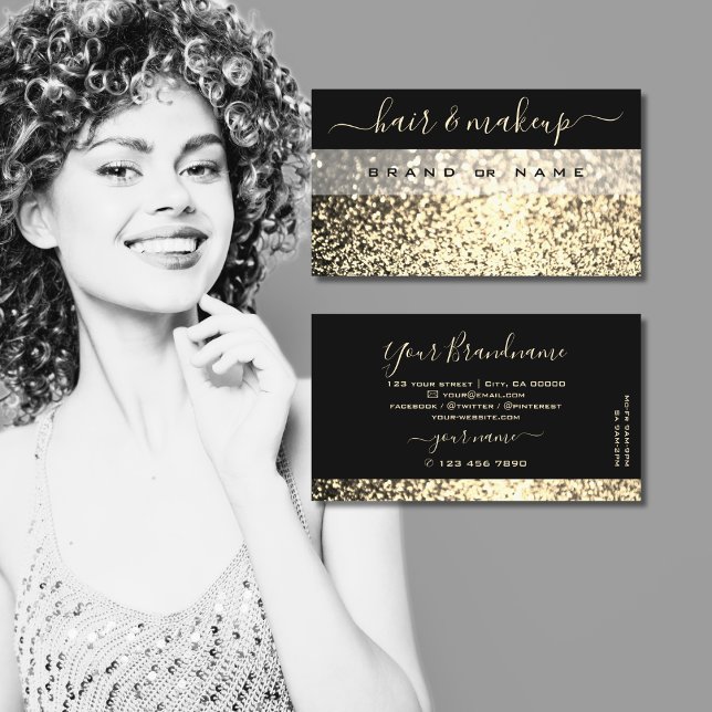 Luxurious Black Gold Sparkling Glitter Luxe Glam Business Card (Creator Uploaded)
