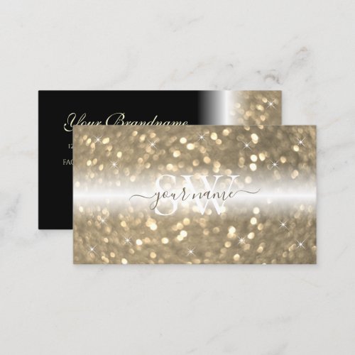 Luxurious Black Gold Sparkling Glitter Monogram Business Card