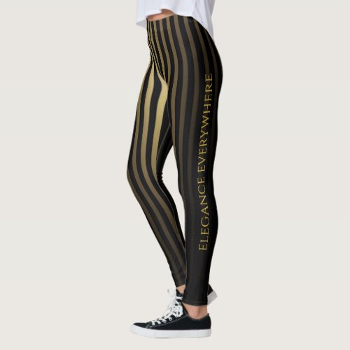 Luxurious Black  Gold Stripes Leggings _ Elegance