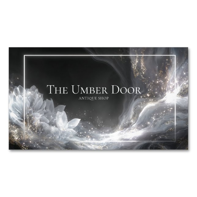 Luxurious Black Gold White Fluid Art Lotus Business Card Magnet (Front)