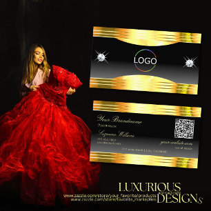 Luxurious Black Ombre Gold Borders Logo QR Code Business Card