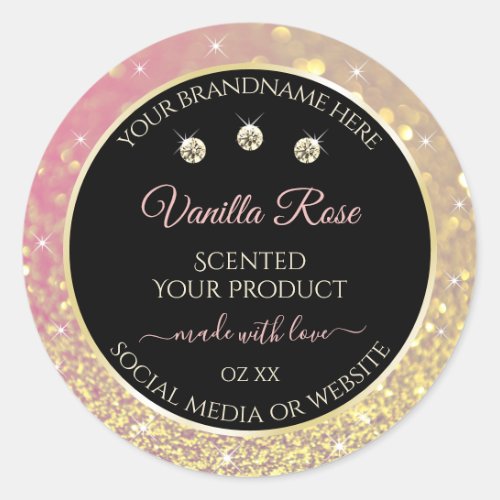 Luxurious Black Pink Gold Glitter Product Labels