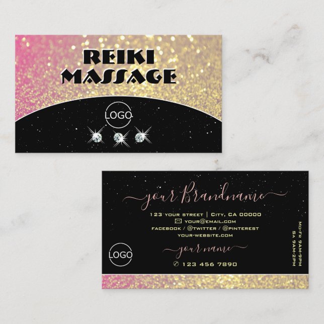 Luxurious Black Pink Gold Sparkle Glitter Add Logo Business Card (Front/Back)