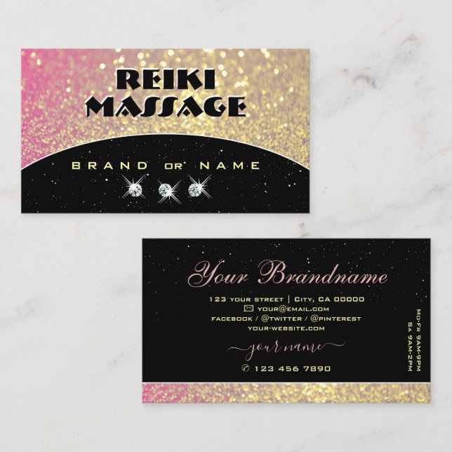 Luxurious Black Pink Gold Sparkle Glitter Shimmery Business Card (Front/Back)