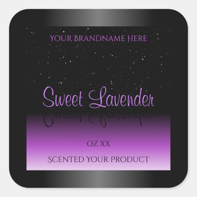 Luxurious Black Purple Product Labels Soft Glitter (Front)