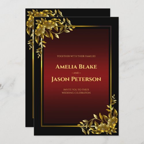 Luxurious Black  Red Wedding Invitation