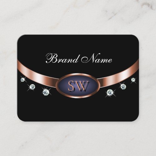 Luxurious Black Rose Gold Blue Monogram Jewels Business Card