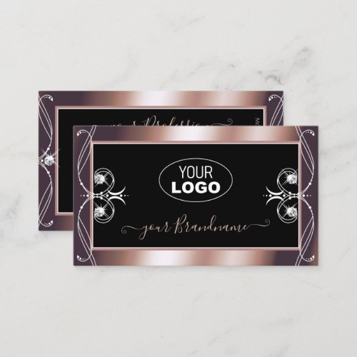 Luxurious Black Rose Gold Sparkle Jewels with Logo Business Card