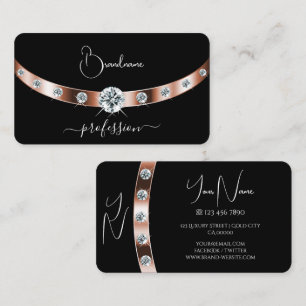 Luxurious Black Rose Gold with Jewels and Monogram Business Card