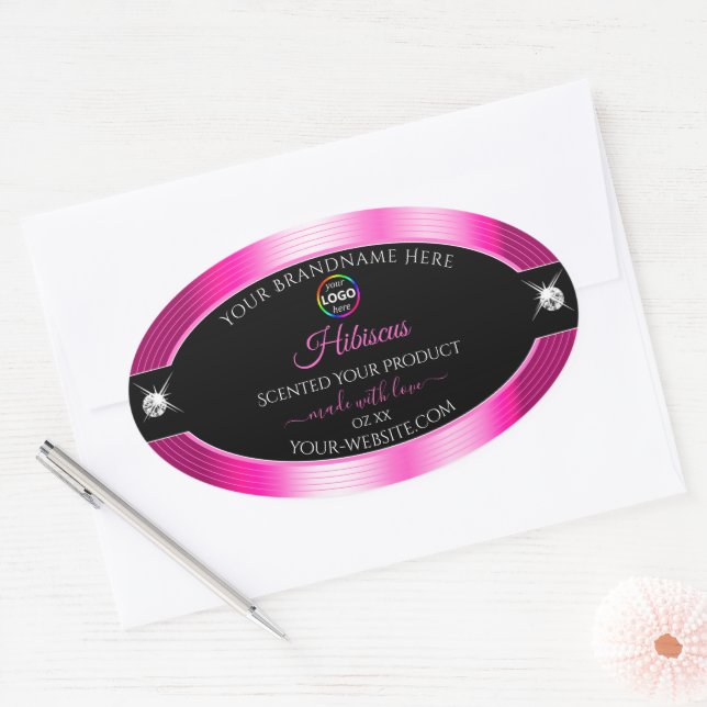 Luxurious Black Shiny Pink with Logo Product Label (Envelope)
