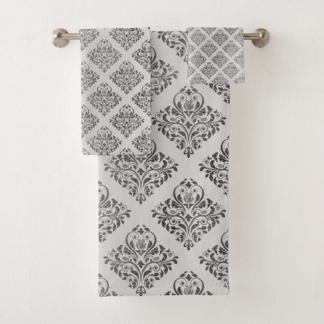 LUXURIOUS Black Silver Grey HAMPTON TOWEL SET (Insitu)