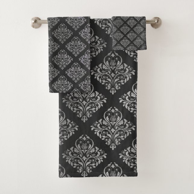 LUXURIOUS Black Silver HAMPTON TOWEL SET (Insitu)
