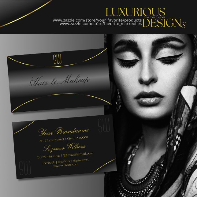 Luxurious Black with Gold Border and Monogram Luxe Business Card (Creator Uploaded)