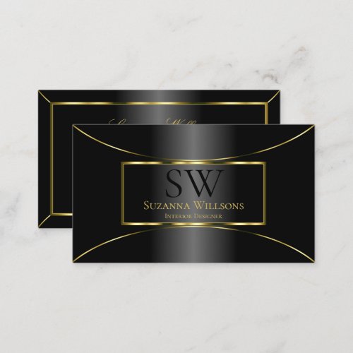 Luxurious Black with Gold Decor and Monogram Luxe Business Card