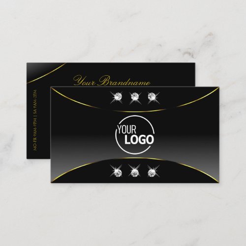 Luxurious Black with Gold Decor Diamonds and Logo Business Card