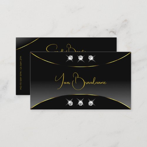 Luxurious Black with Gold Decor Sparkling Diamonds Business Card