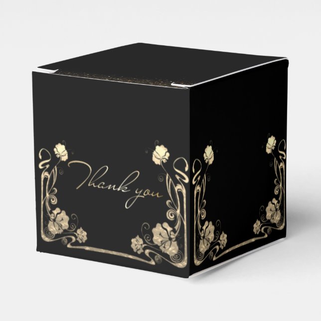 luxurious black with golden thanksgiving flowers favor boxes (Front Side)