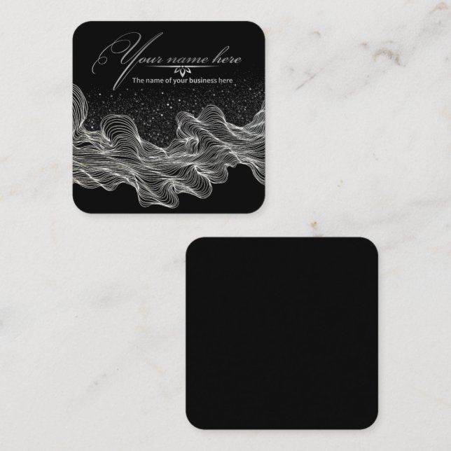 luxurious black with silver twisted lines square business card (Front/Back)
