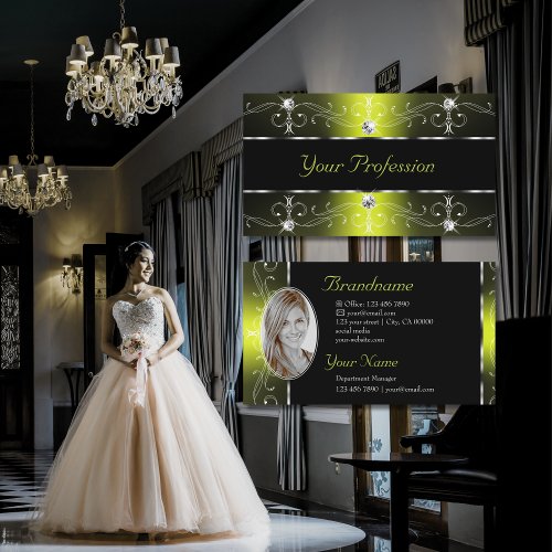 Luxurious Black Yellow Ornate Borders with Photo Business Card