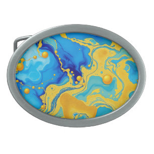 Luxurious Blue and Gold Alcohol Ink Abstract Belt Buckle
