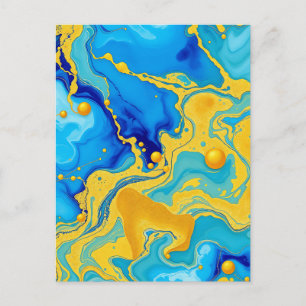 Luxurious Blue and Gold Alcohol Ink Abstract Postcard
