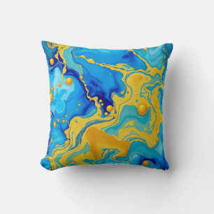 Luxurious Blue and Gold Alcohol Ink Abstract  Throw Pillow
